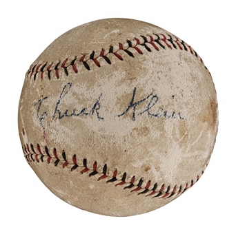 Chuck Klein Single-Signed Baseball (Enhanced) (JSA)